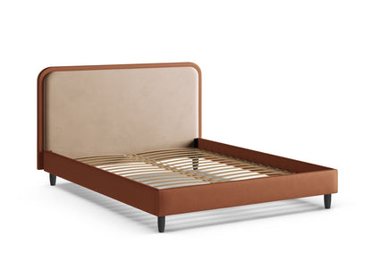 Bett Velvet, Vegan Leather Almond Beige, Maroon Aveline — Maße und Details