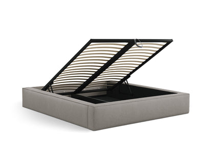 Bett Bouclé Dunkelbeige Simon — Maße und Details