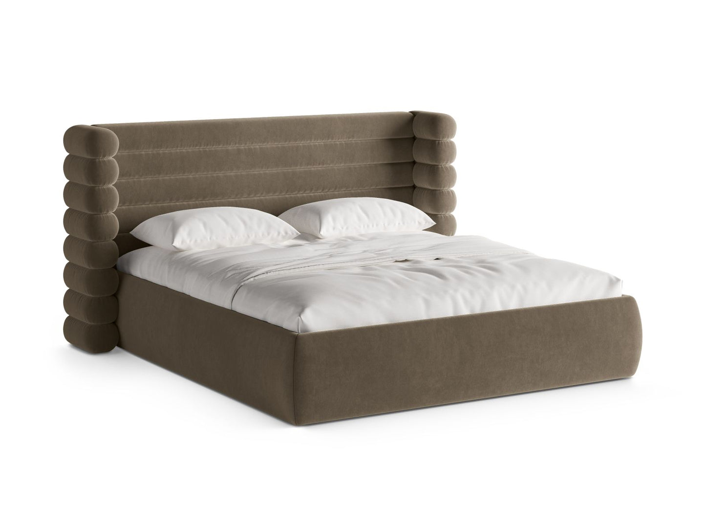 Bett Samt Beige Mount — Grey Brown