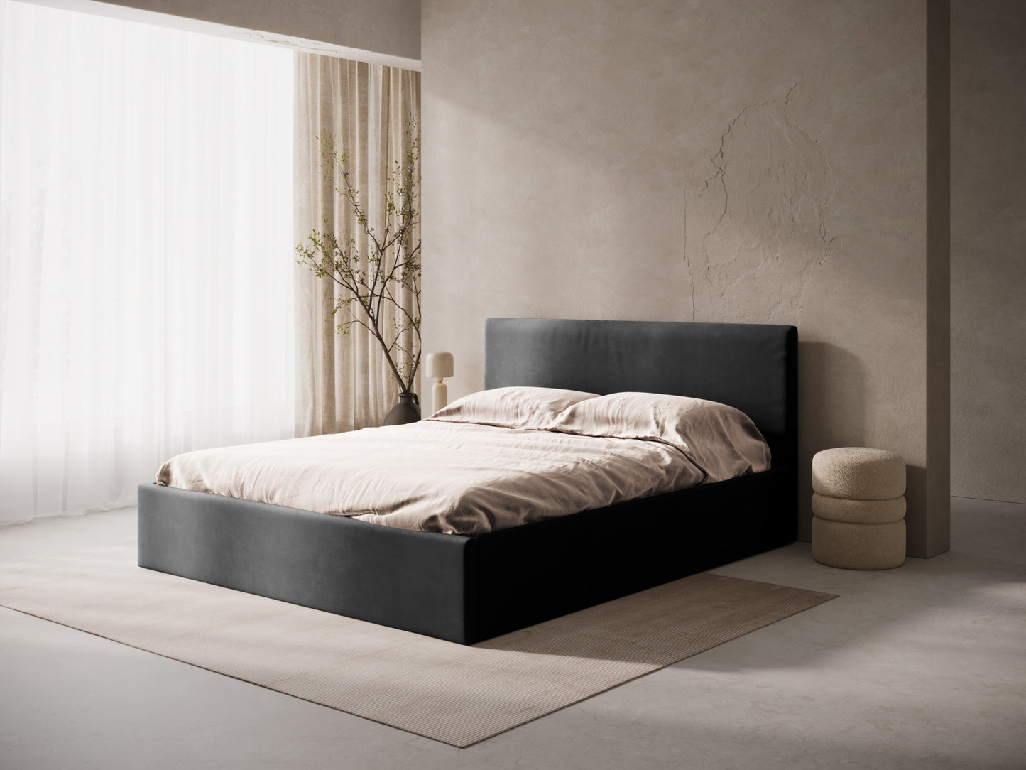 Bett Samt Schwarz Susan — Wohnbeispiel