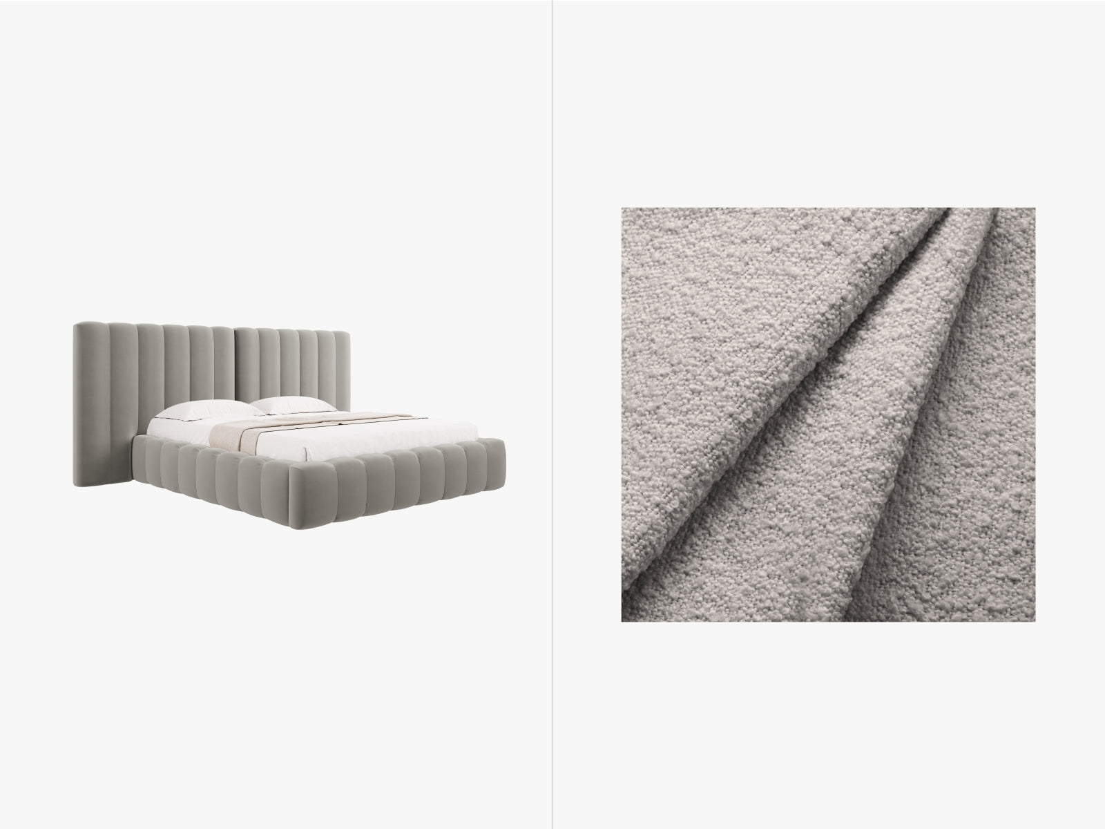 Kelp Storage Bed With Double Headboard — Light Grey