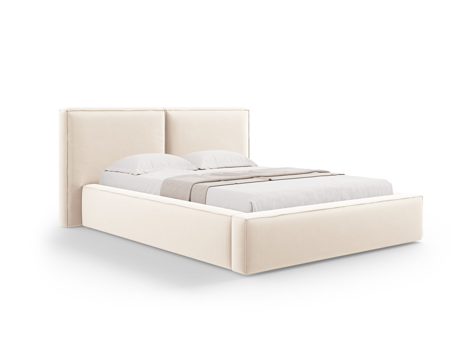 Jodie Storage Bed With Double Headboard — Light Beige