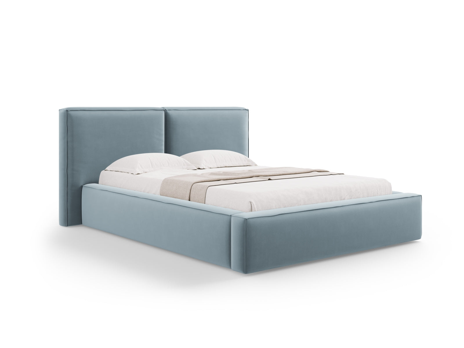 Jodie Storage Bed With Double Headboard — Light Blue