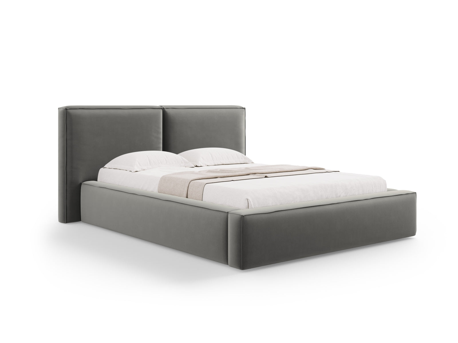 Jodie Storage Bed With Double Headboard — Light Grey