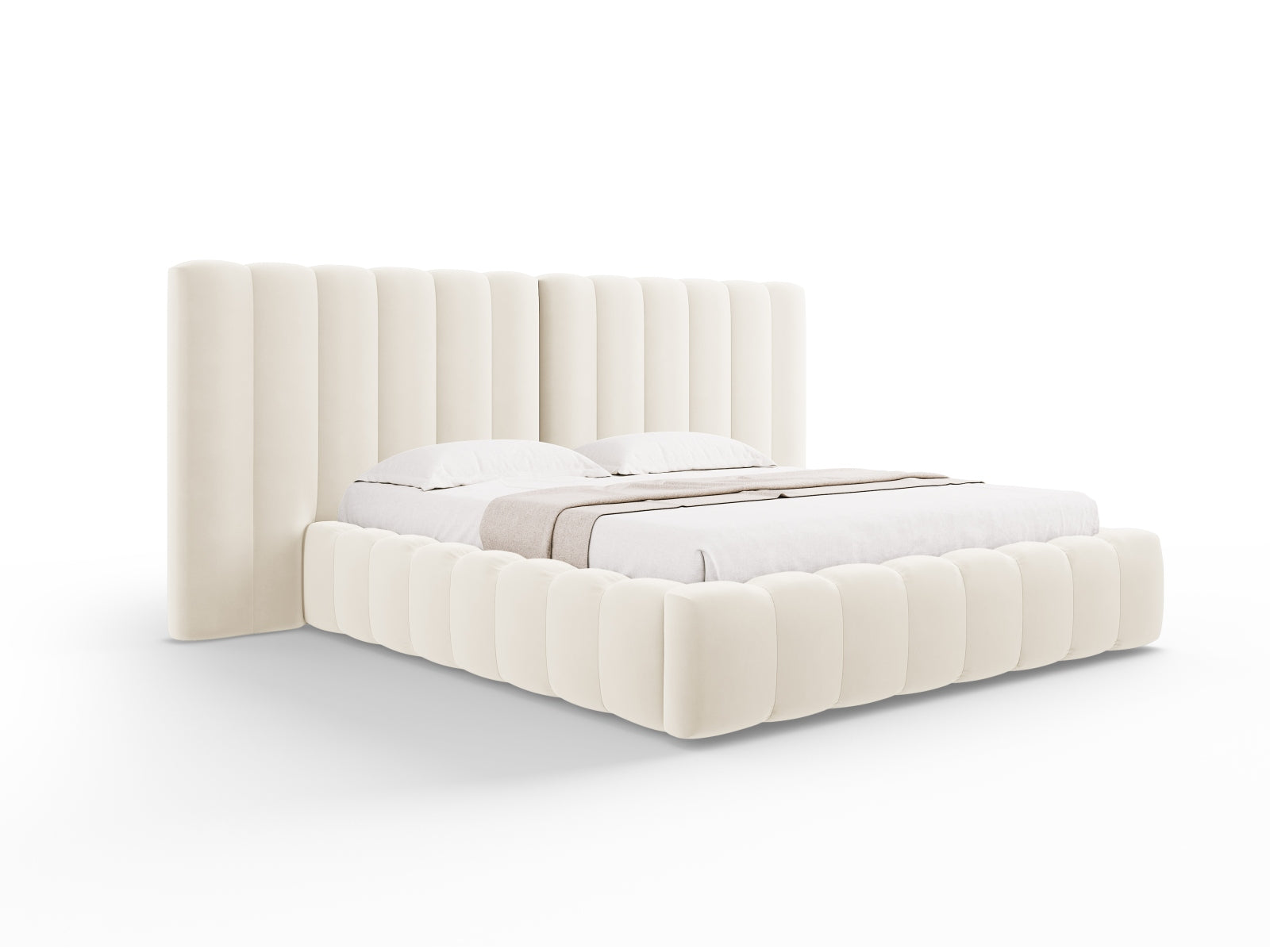 Kelp Storage Bed With Double Headboard — Light Beige