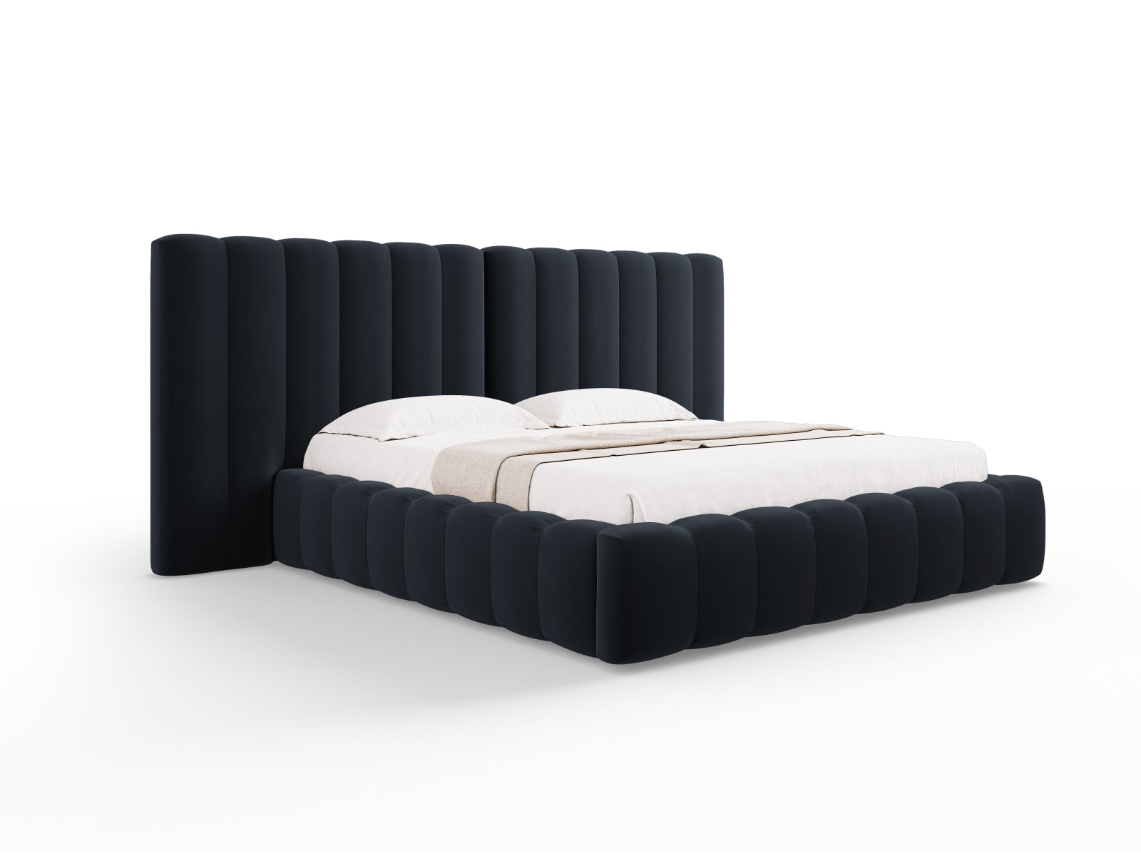 Kelp Storage Bed With Double Headboard — Dark Blue