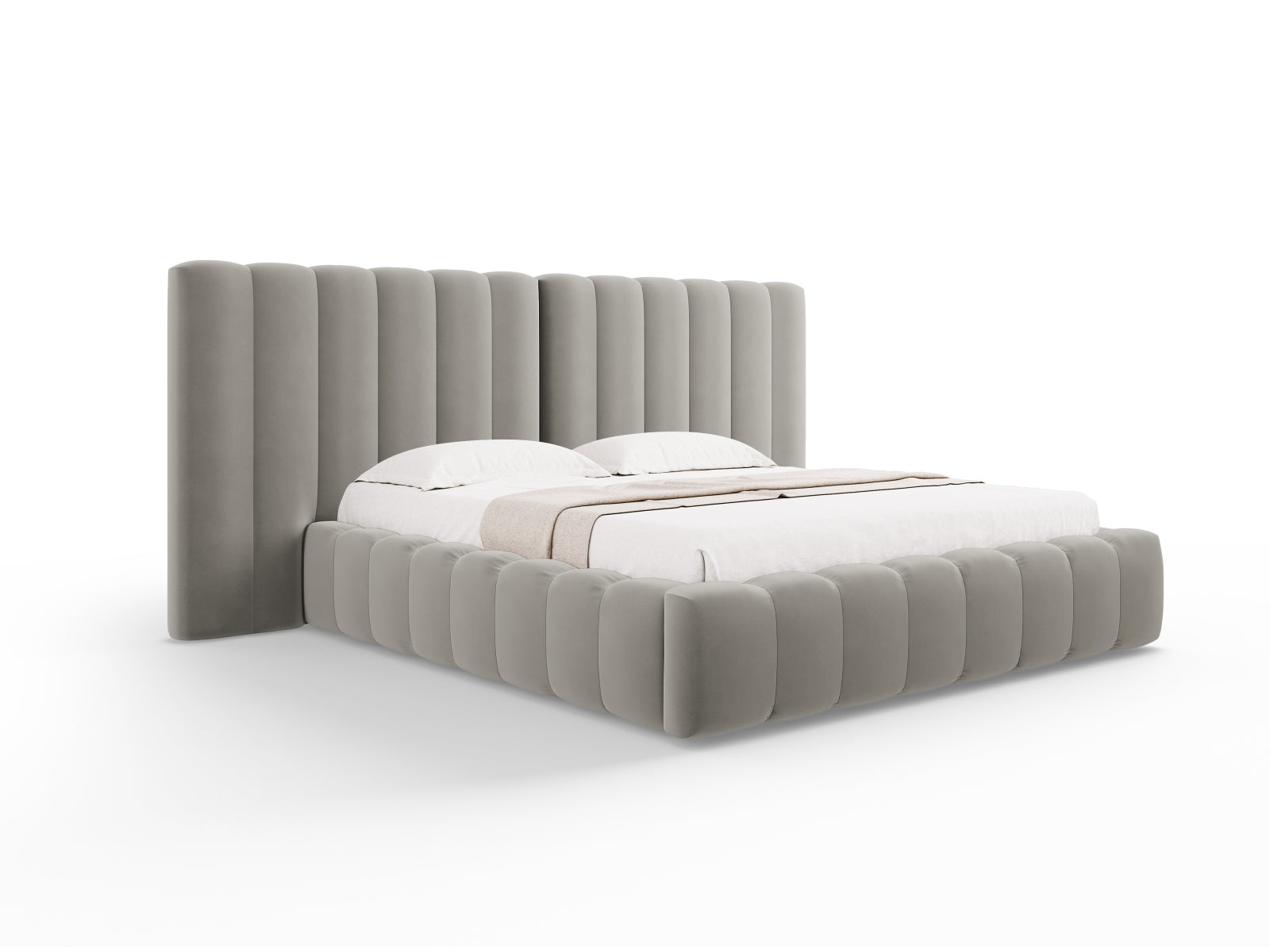 Kelp Storage Bed With Double Headboard — Light Grey