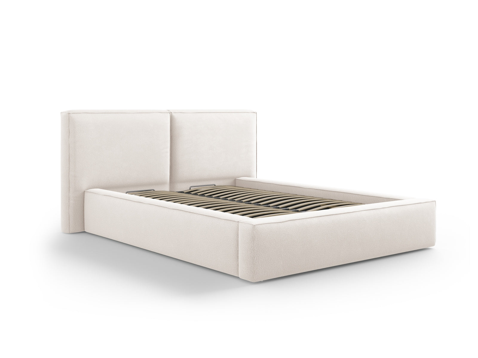 Jodie Storage Bed With Double Headboard — Light Beige