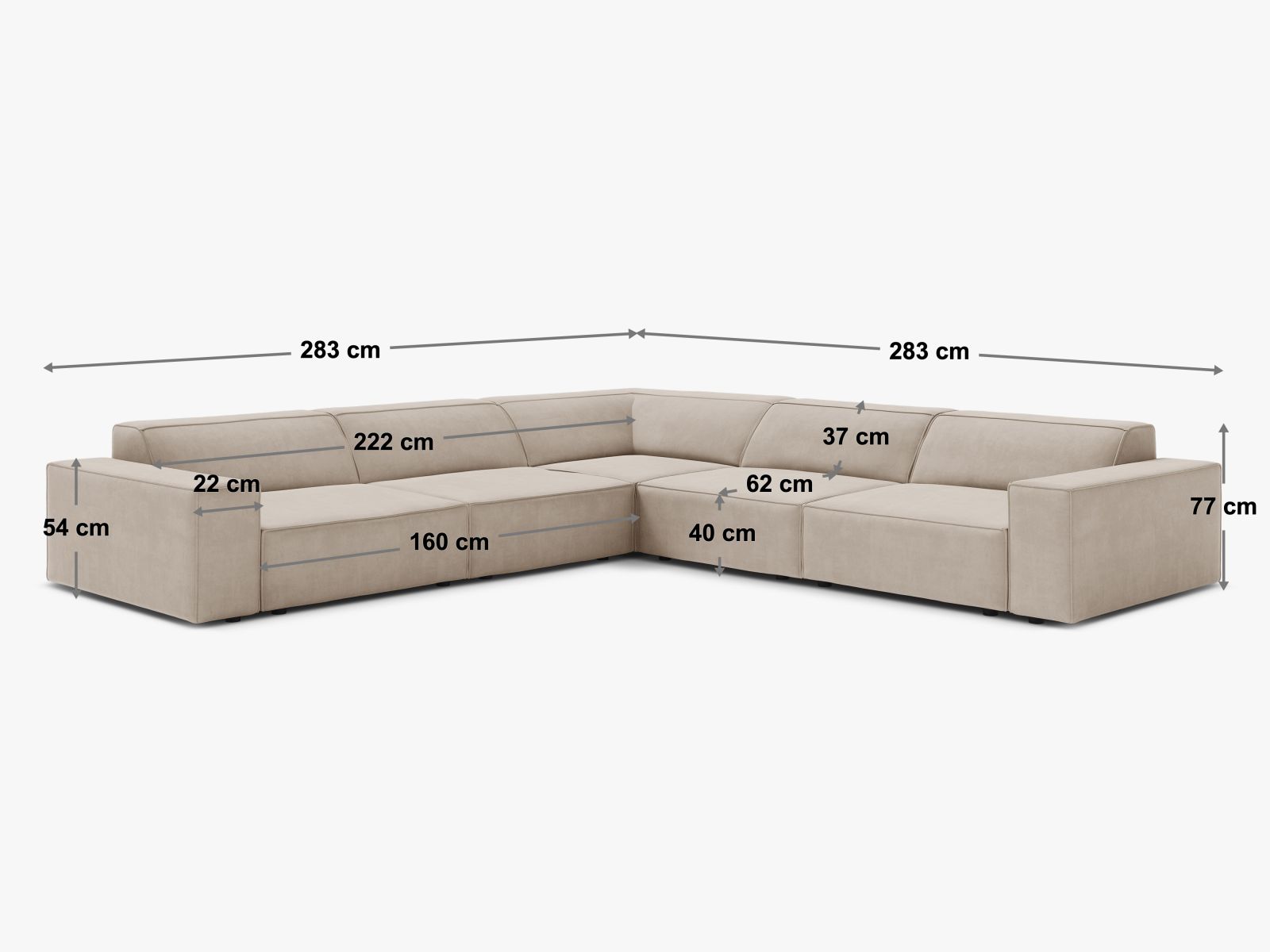 Ecksofa Bouclé Beige Jodie — Maße und Details