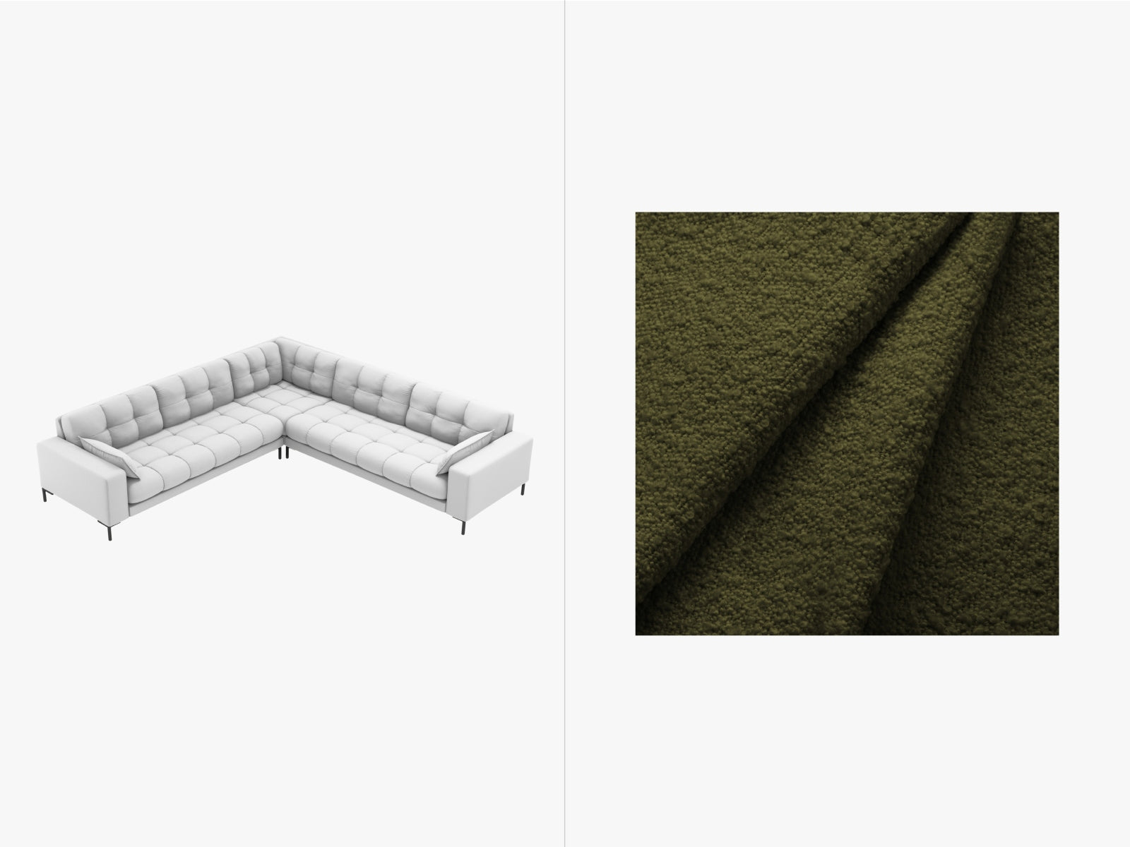 Mamaia Symmetrical Corner Sofa, 6 Seats, 256x256 cm — Dark Olive Green