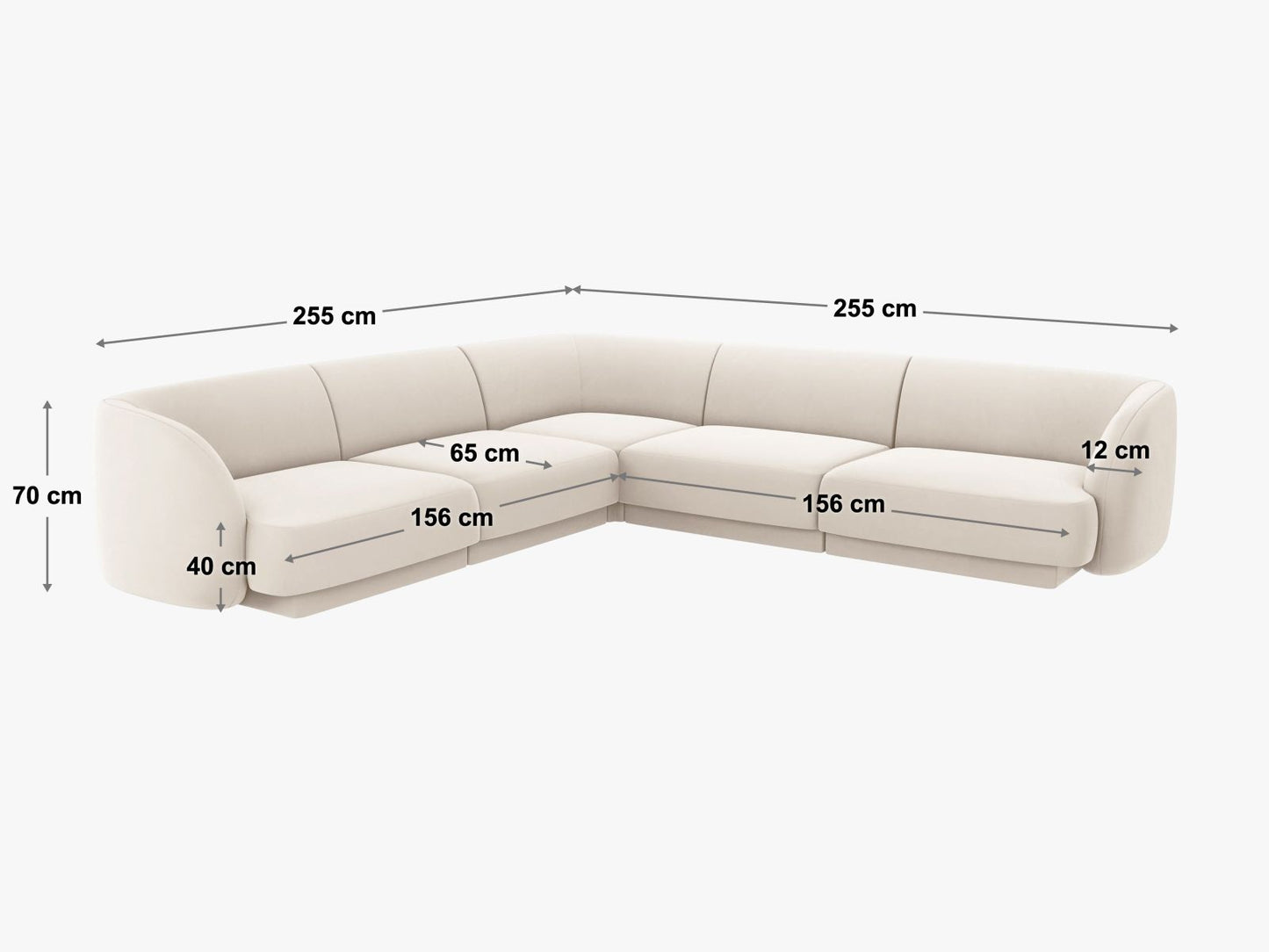 Ecksofa Chenille Beige Miley — Maße und Details
