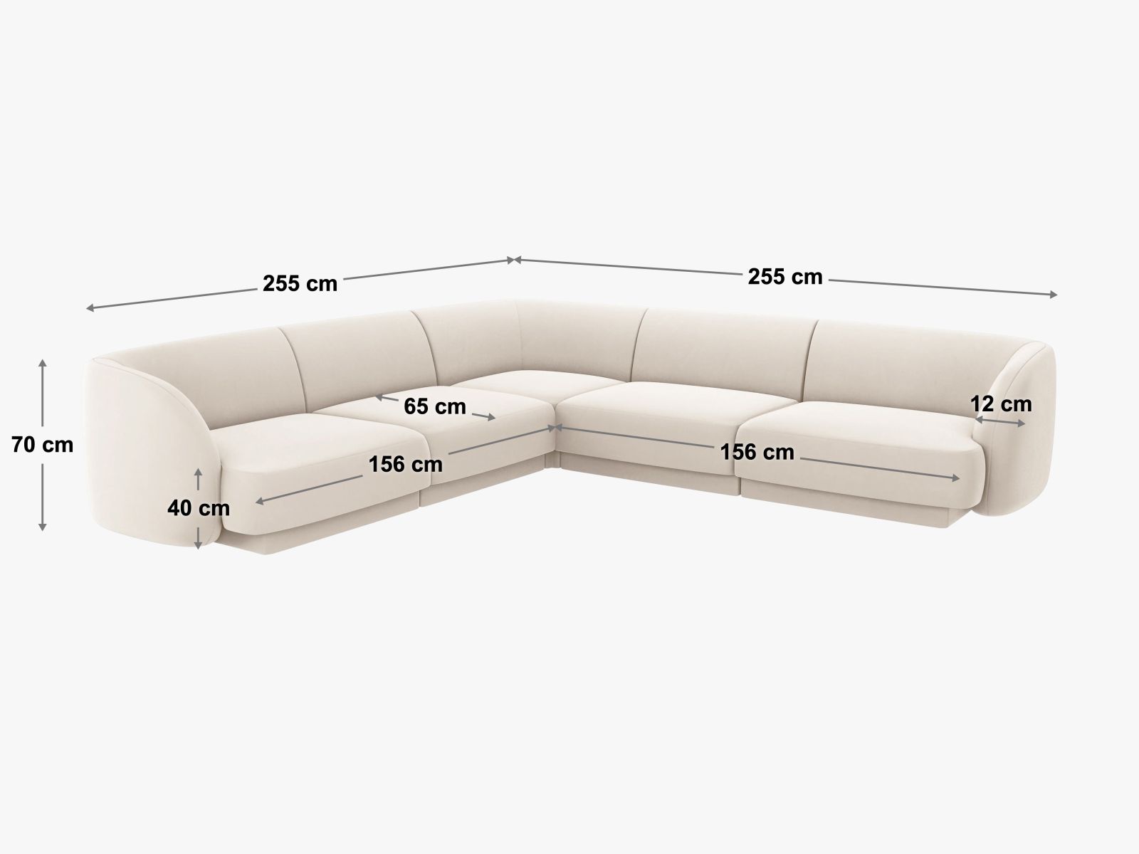 Ecksofa Chenille Beige Miley — Maße und Details