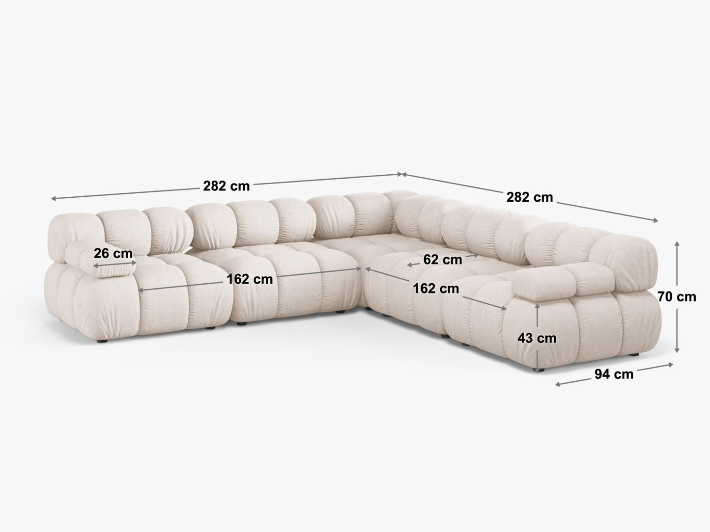Ecksofa Samt Beige Bellis — Ansicht 4