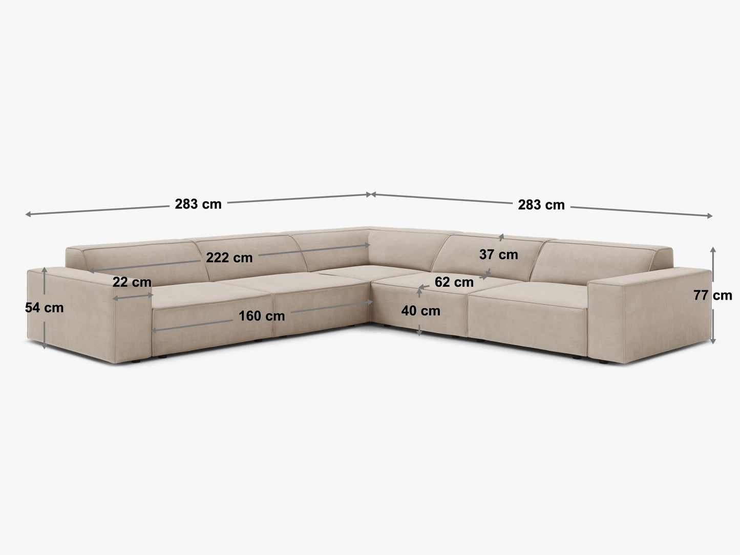 Ecksofa Samt Beige Jodie — Detailansicht