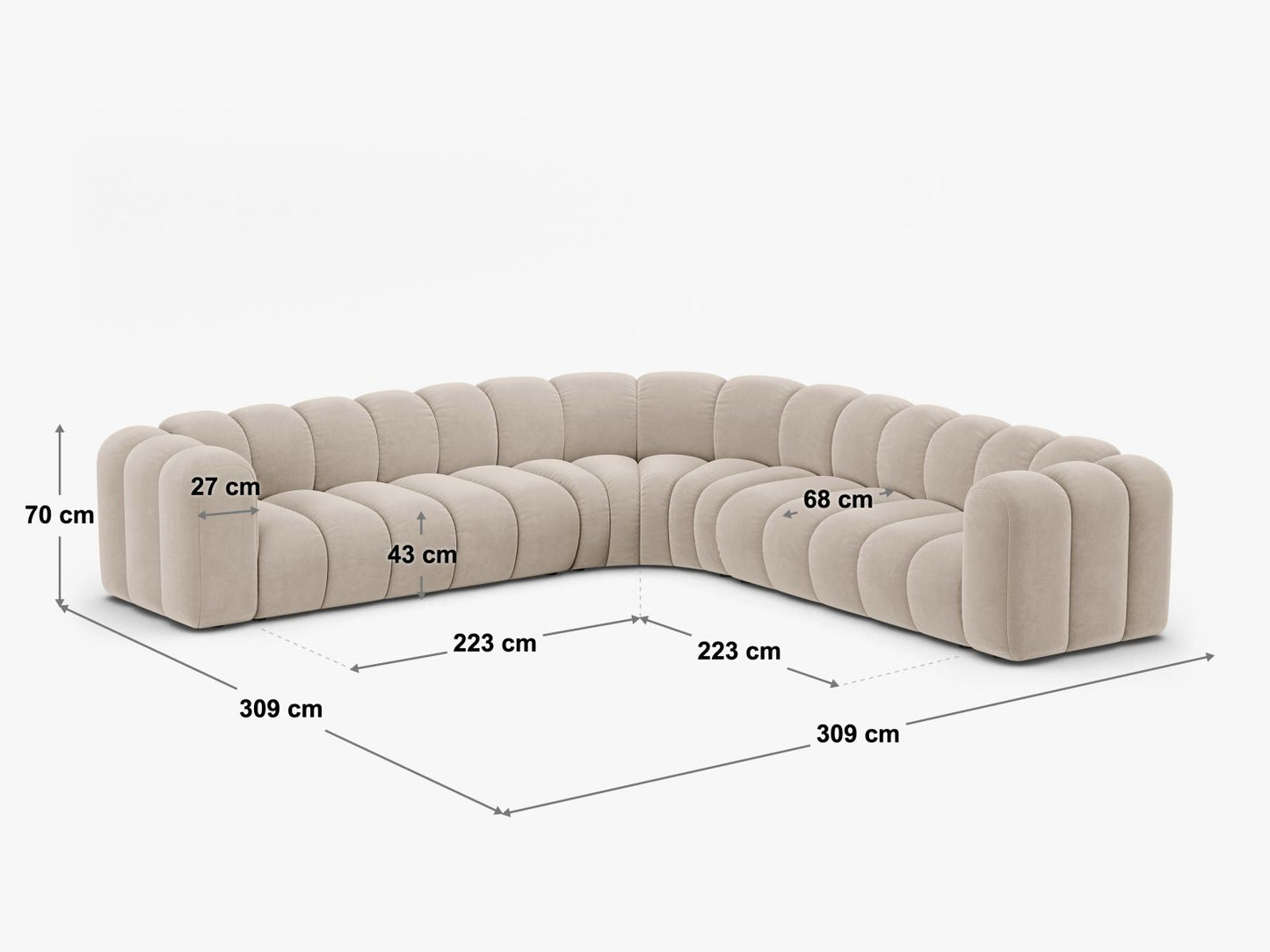 Ecksofa Samt Beige Lupine — Ansicht 4