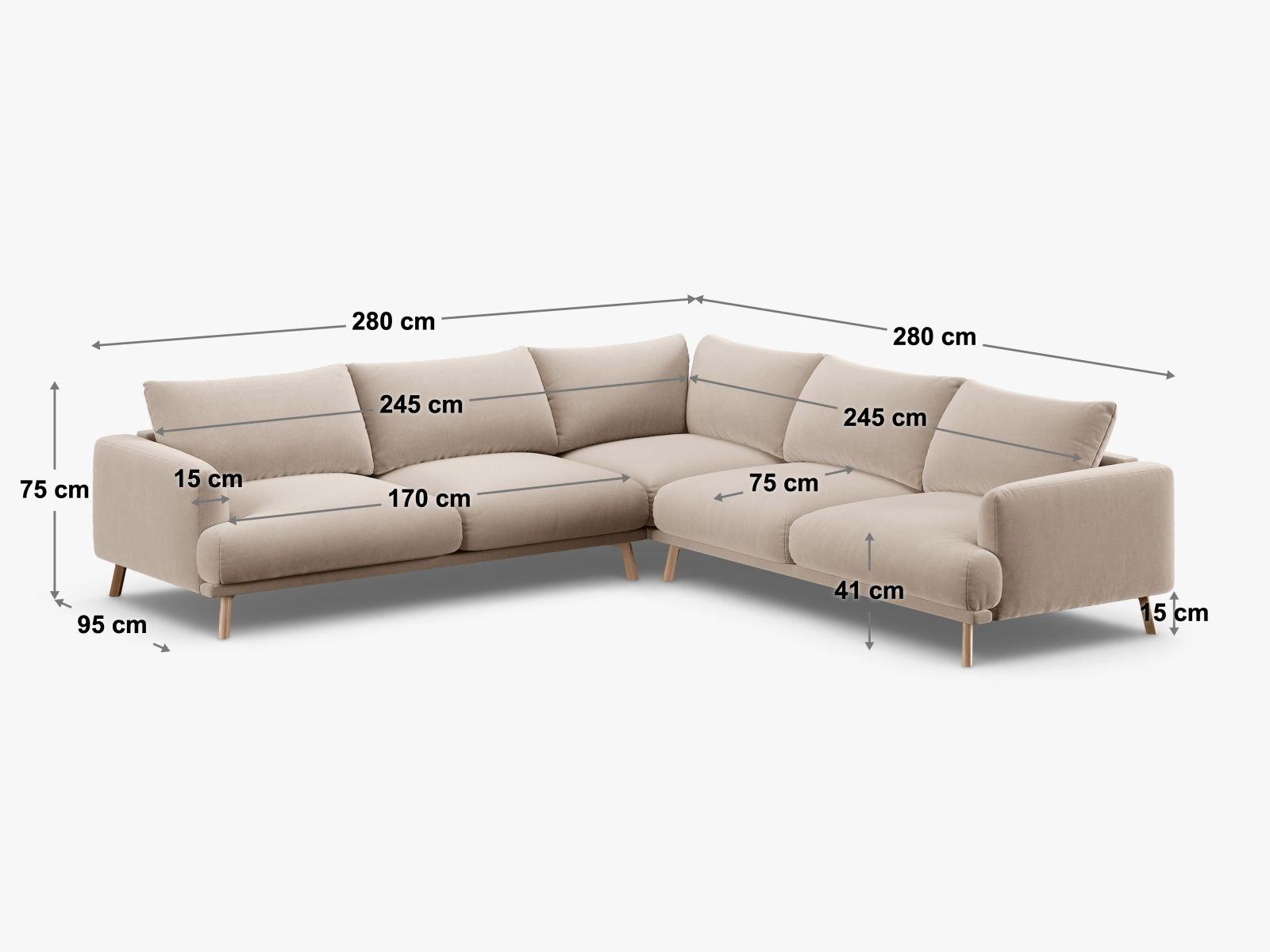 Ecksofa Samt Beige Naomi — Ansicht 4