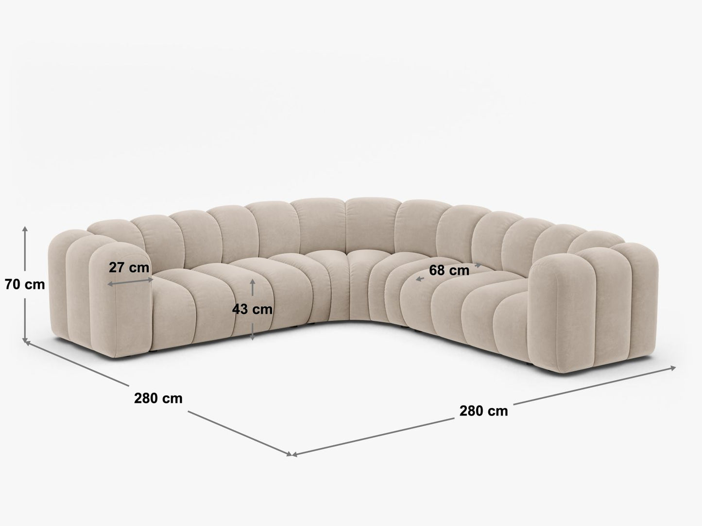 Lupine Symmetrical Modular Corner Sofa, 6 Seats, 280x280 cm