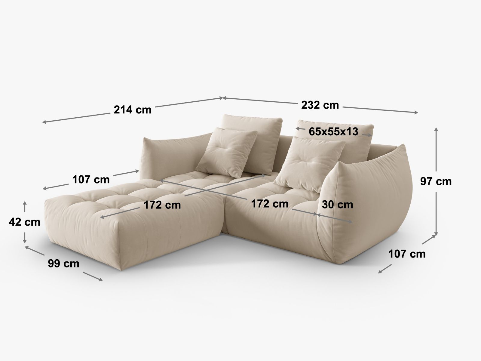 Ecksofa Samt Grau Bloom — Ansicht 5