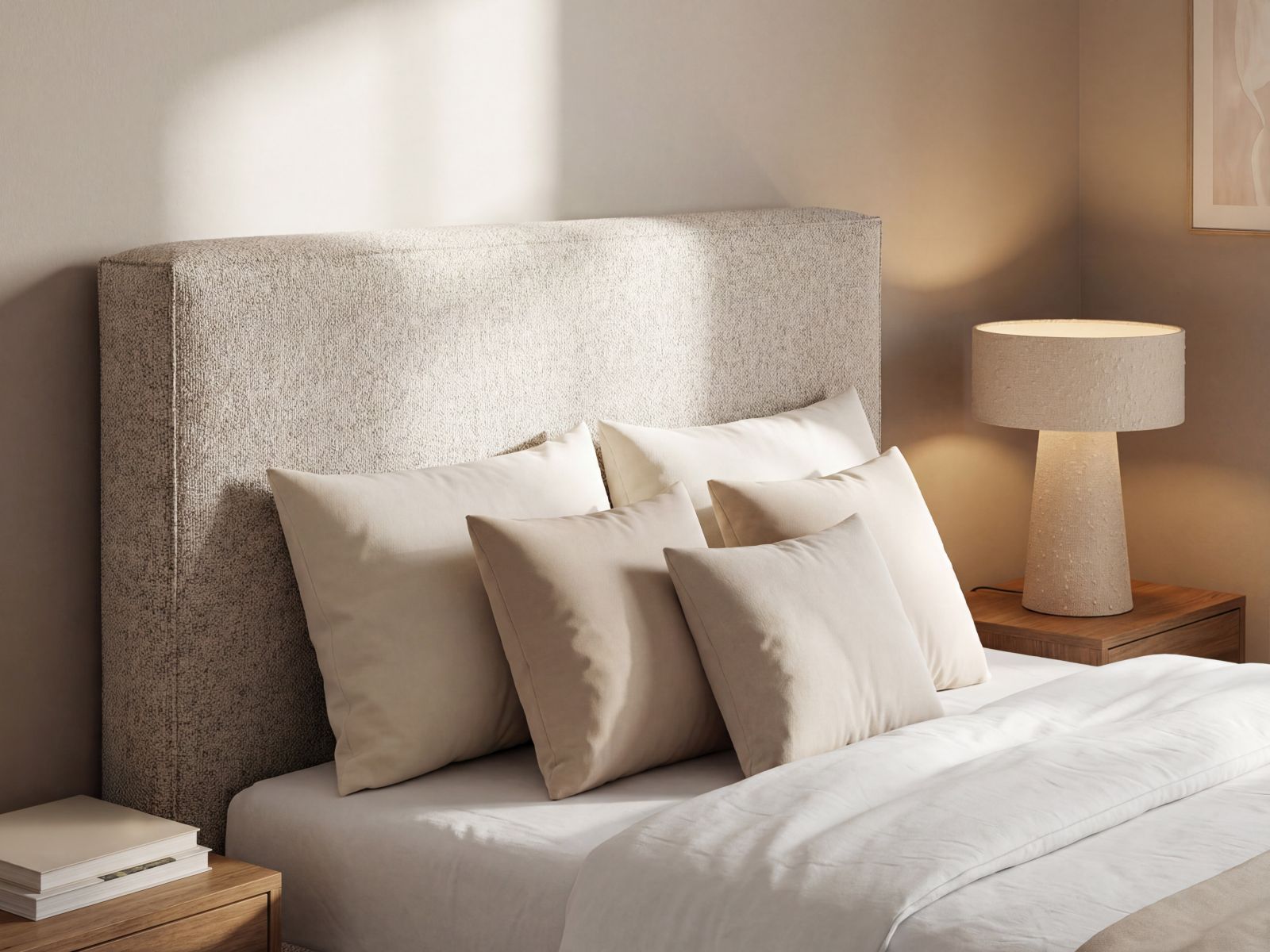 Kopfteil Strukturstoff Beige Melange Olivia — Wohnbeispiel