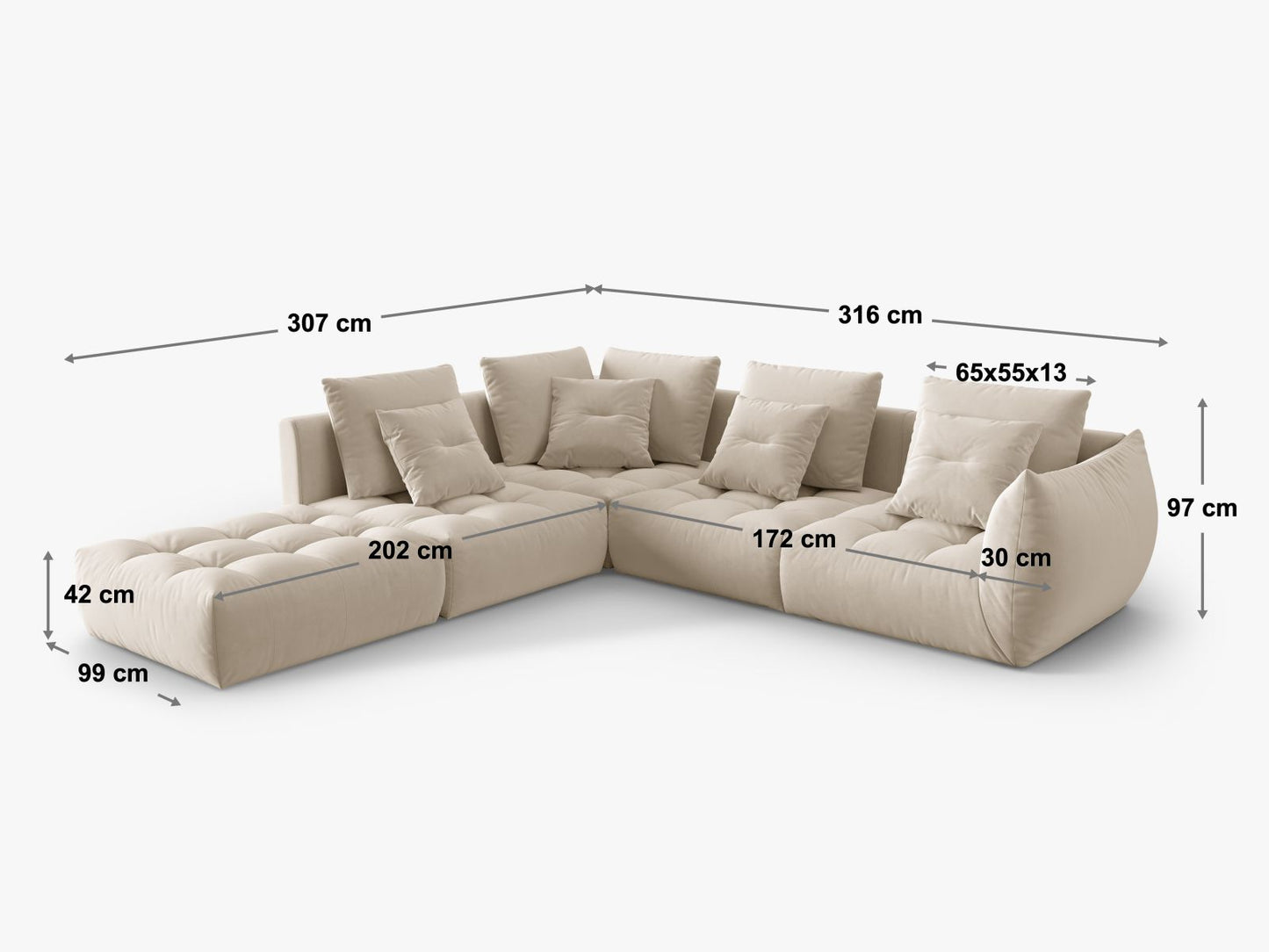 Ecksofa Samt Grau Bloom — Ansicht 5