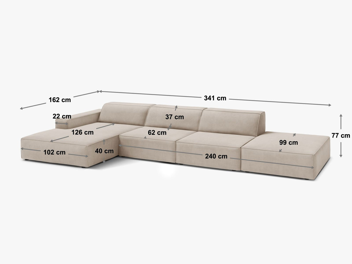 Ecksofa Strukturstoff Beige Jodie — Ansicht 4