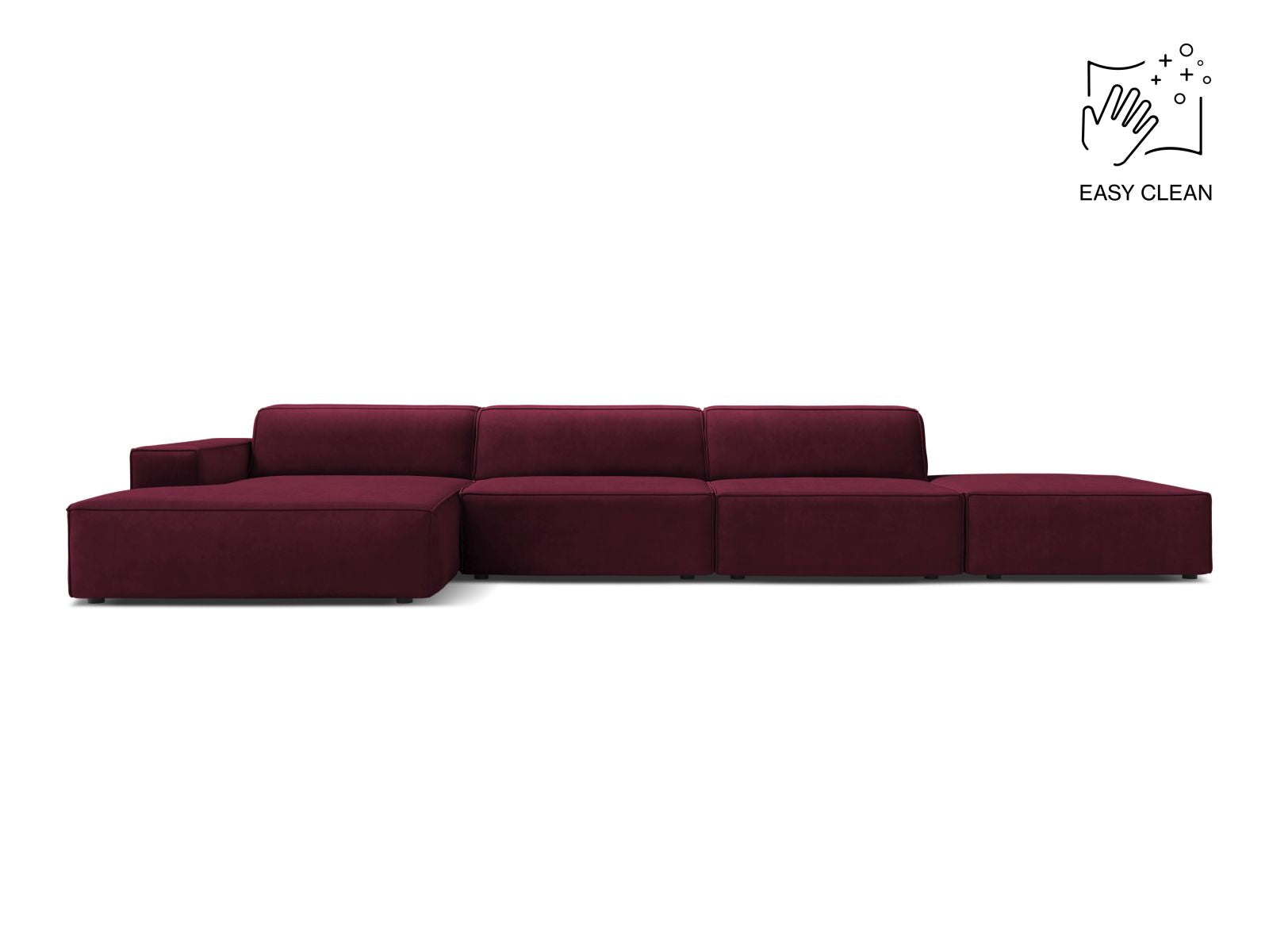 Jodie Modular Corner Sofa, 5 Seats, 341x162 cm — Burgundy / Left