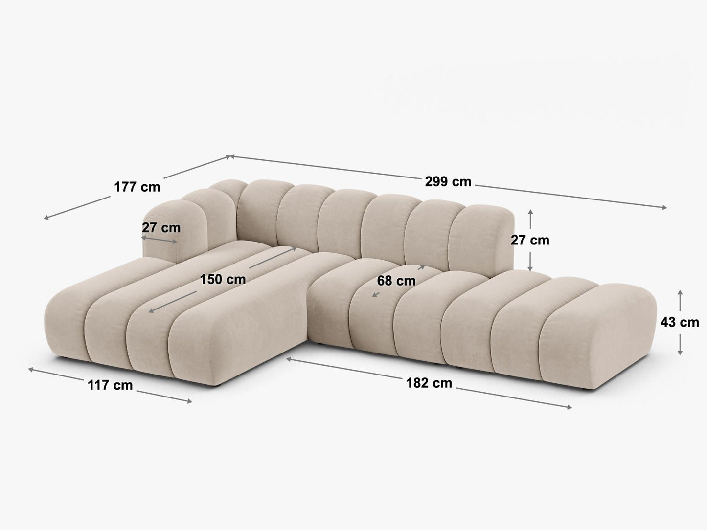 Ecksofa Samt Beige Lupine — Ansicht 5