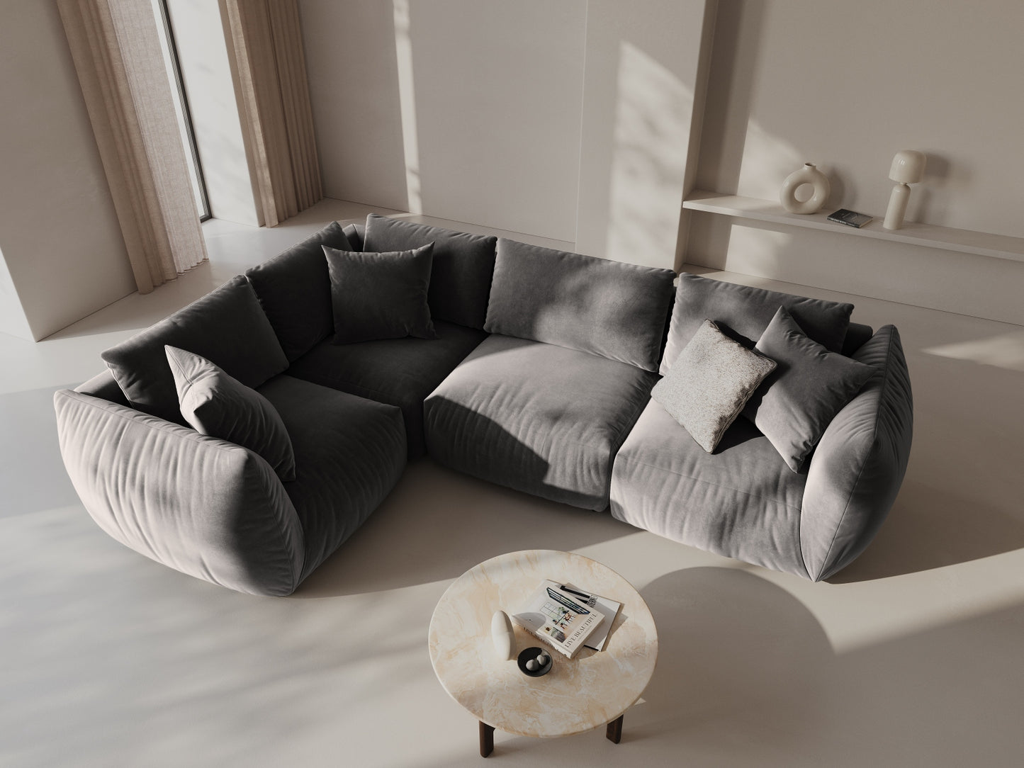 Ecksofa Samt Grau Chris — Wohnbeispiel