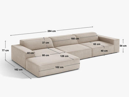 Ecksofa Samt Beige Jodie — Maße und Details