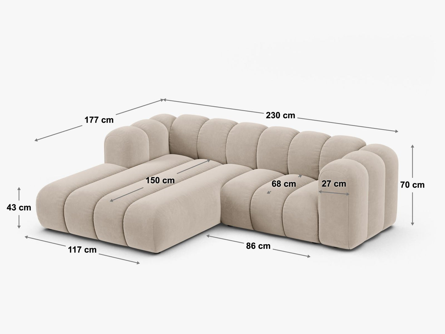 Ecksofa Samt Beige Lupine — Ansicht 5