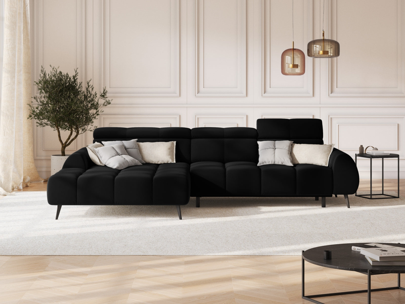 Ecksofa Samt Schwarz Alyse — Wohnbeispiel