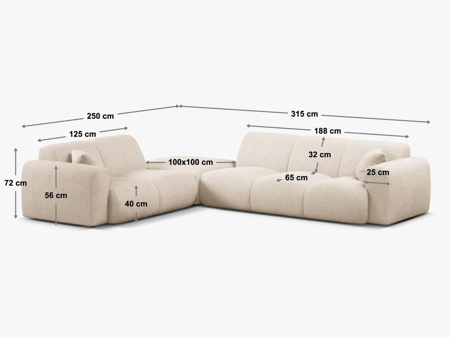 Molino Corner Sofa, 6 Seats, 315x250 cm