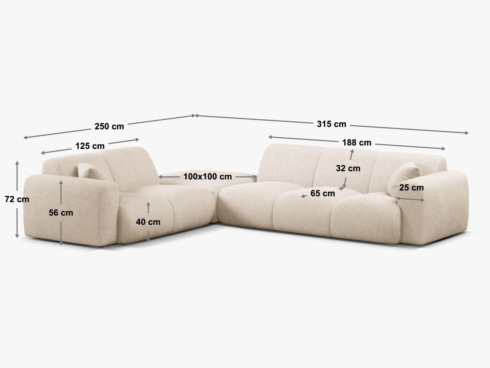 Molino Corner Sofa, 6 Seats, 315x250 cm