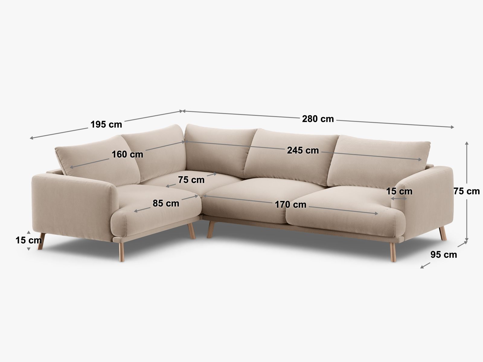 Ecksofa Samt Beige Naomi — Ansicht 4