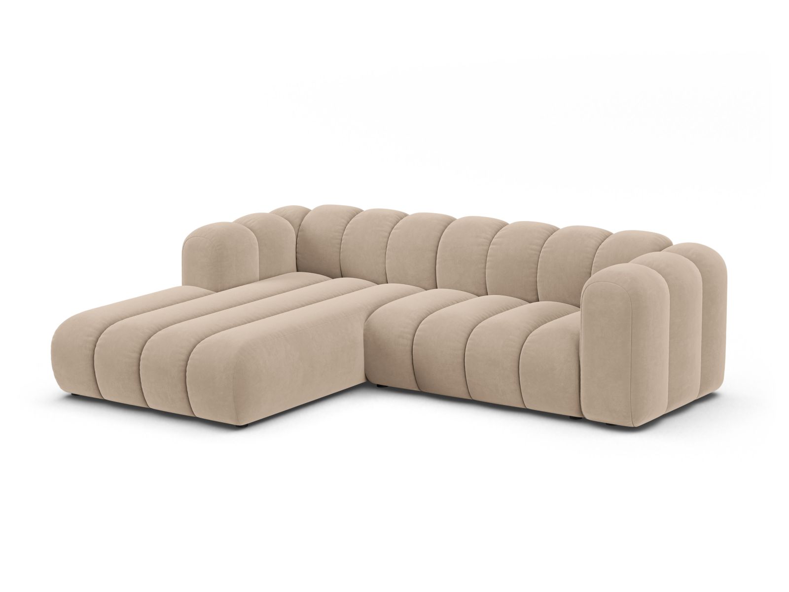 Ecksofa Samt Beige Lupine — Wohnbeispiel