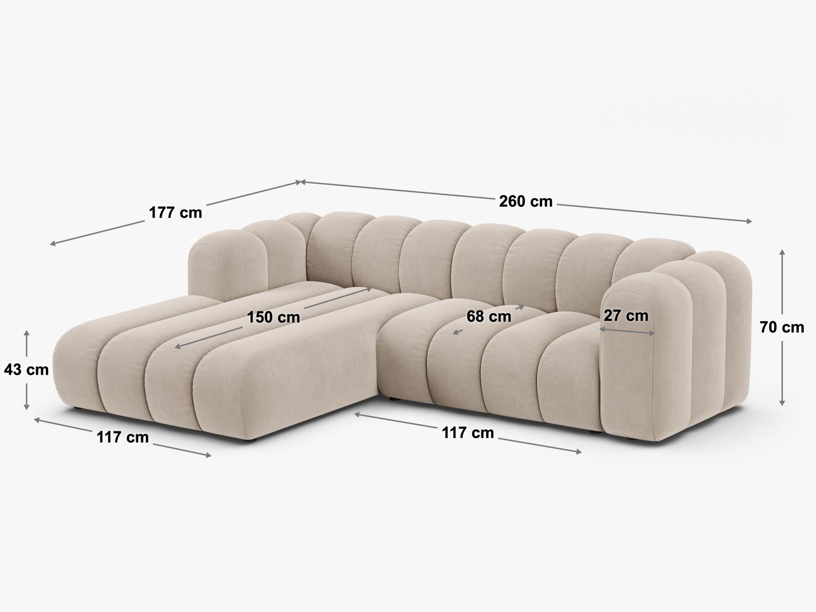 Ecksofa Samt Beige Lupine — Ansicht 6