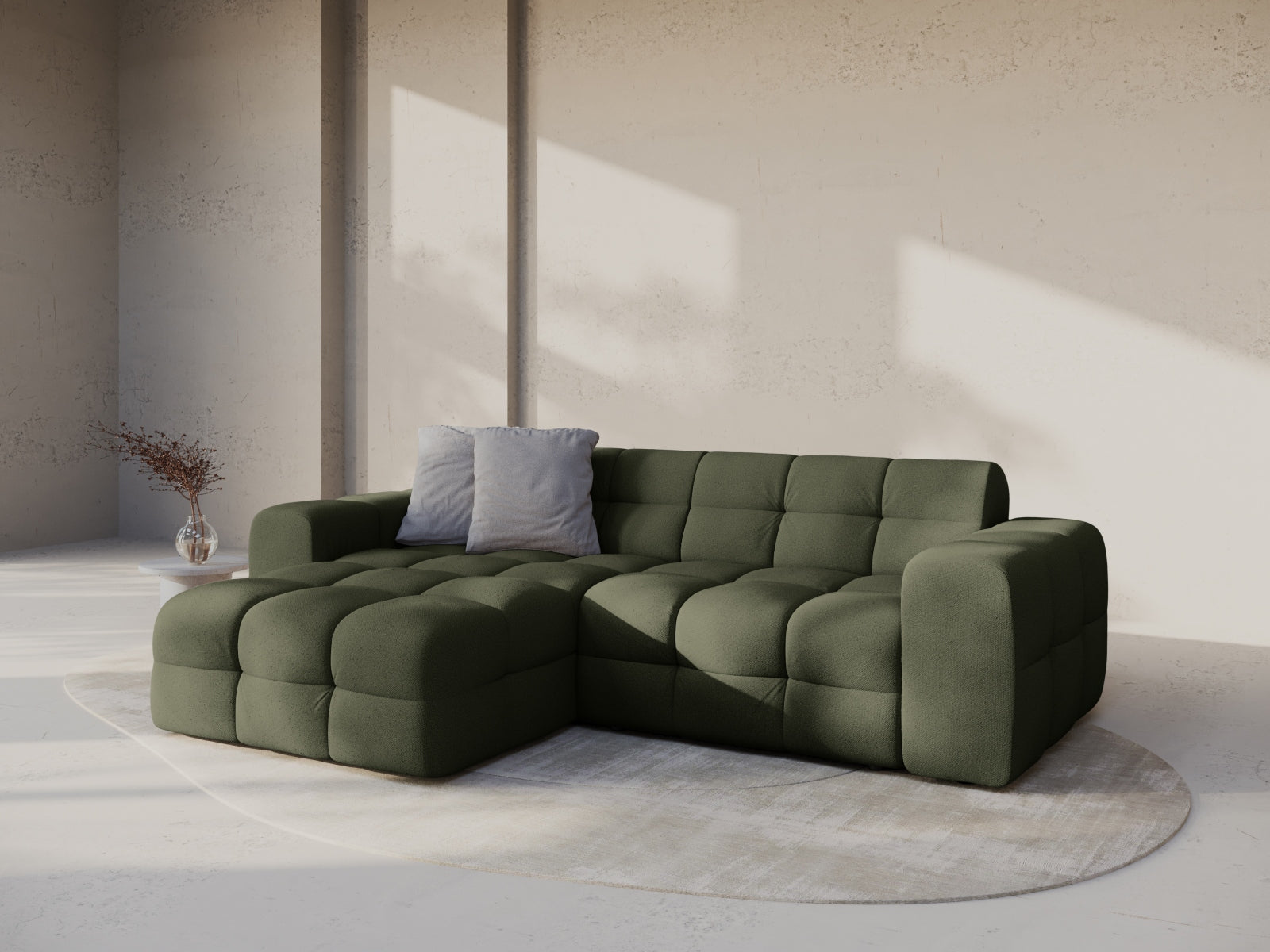 Ecksofa Strukturstoff Amazon Green Kendal — Wohnbeispiel