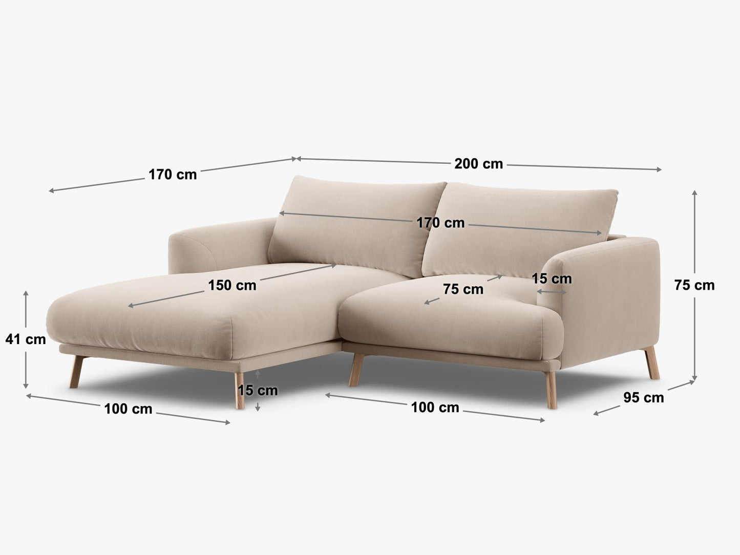 Ecksofa Strukturstoff Beige Naomi — Ansicht 4