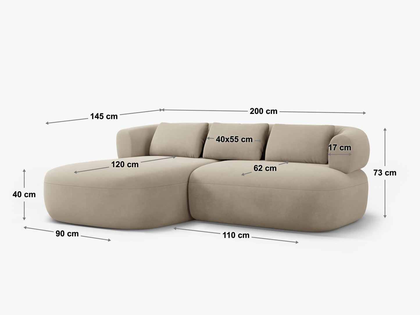Ecksofa Samt Beige Jenny — Ansicht 5