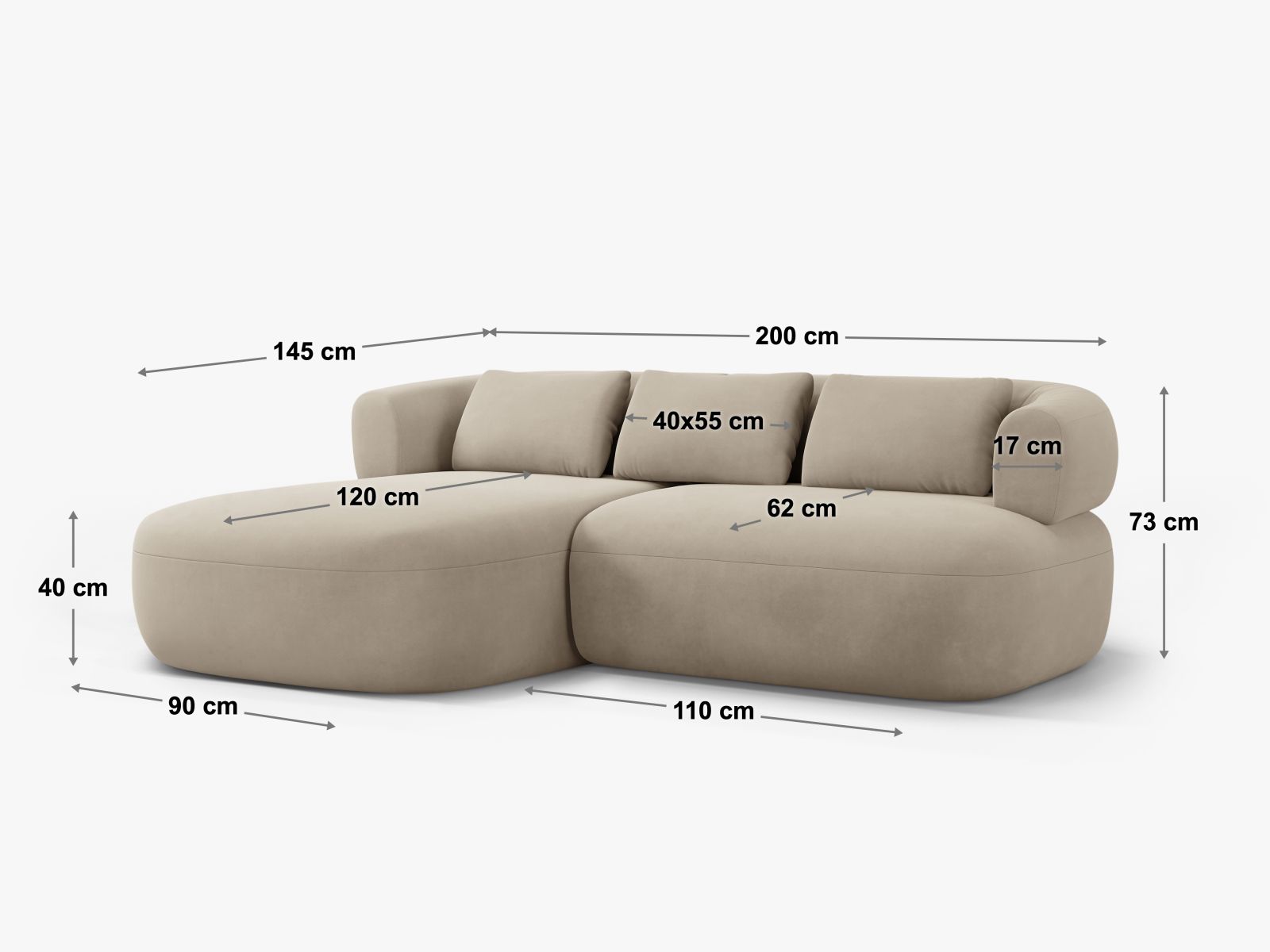 Ecksofa Samt Beige Jenny — Ansicht 5