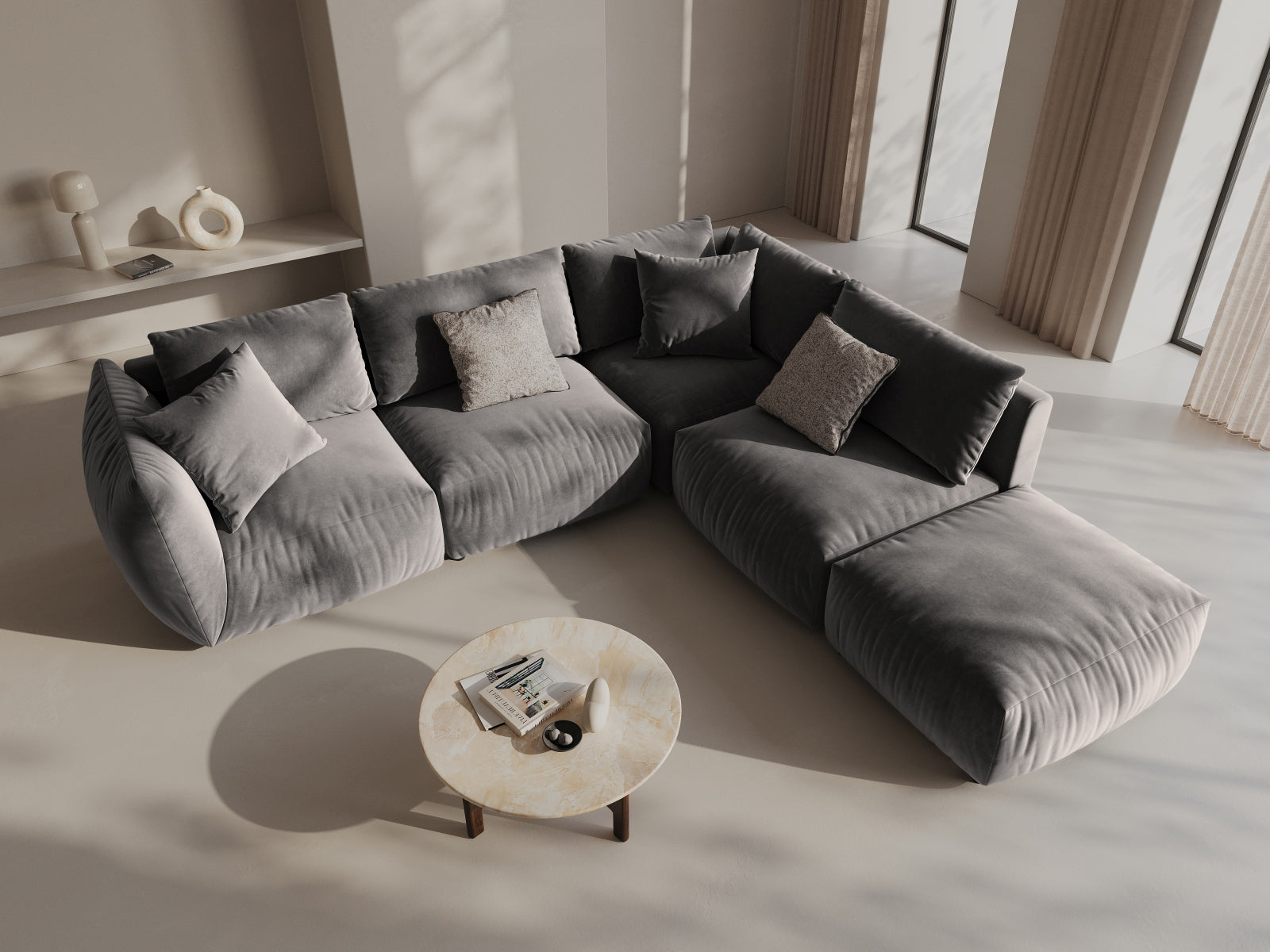 Ecksofa Samt Grau Chris — Wohnbeispiel