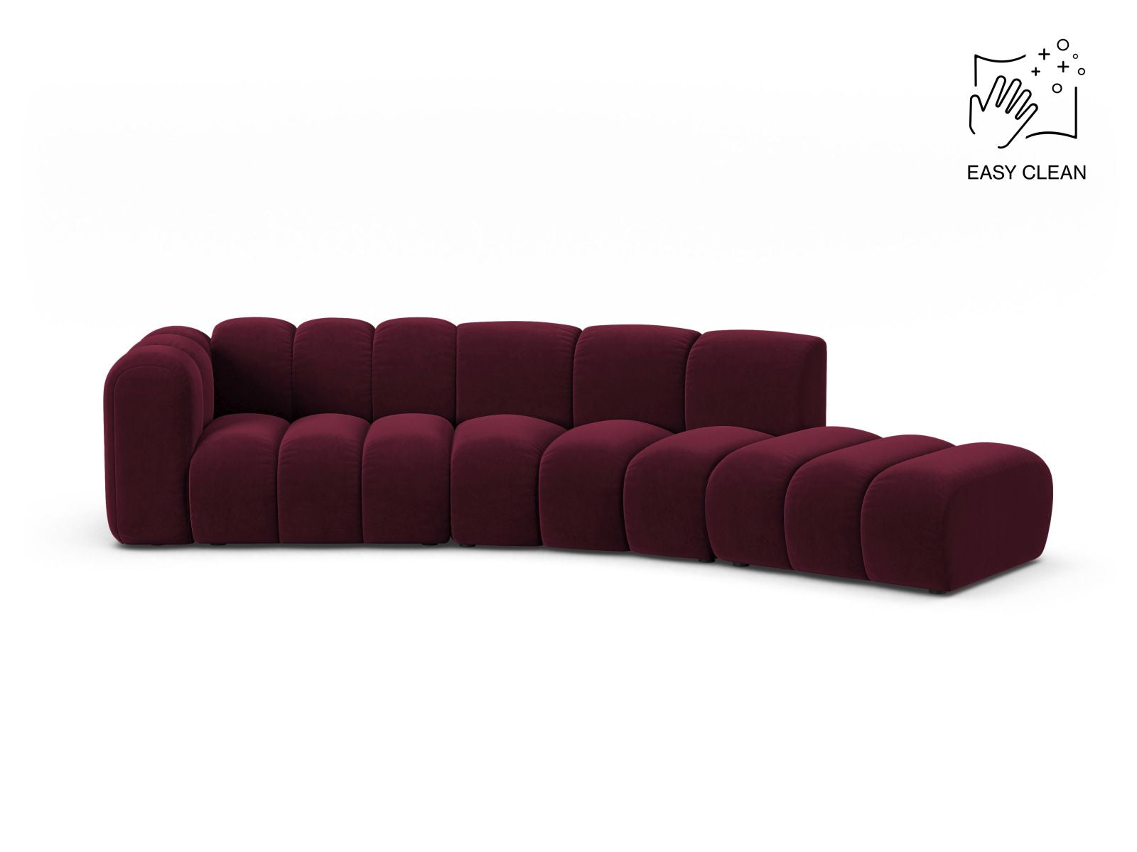 Lupine Modular Sofa, 5 Seats, 335x166 cm — Burgundy / Left