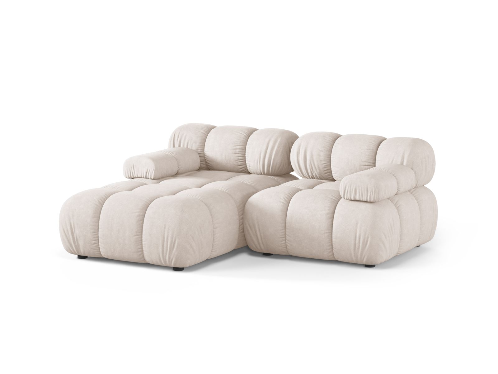 Ecksofa Strukturstoff Beige Bellis — Wohnbeispiel