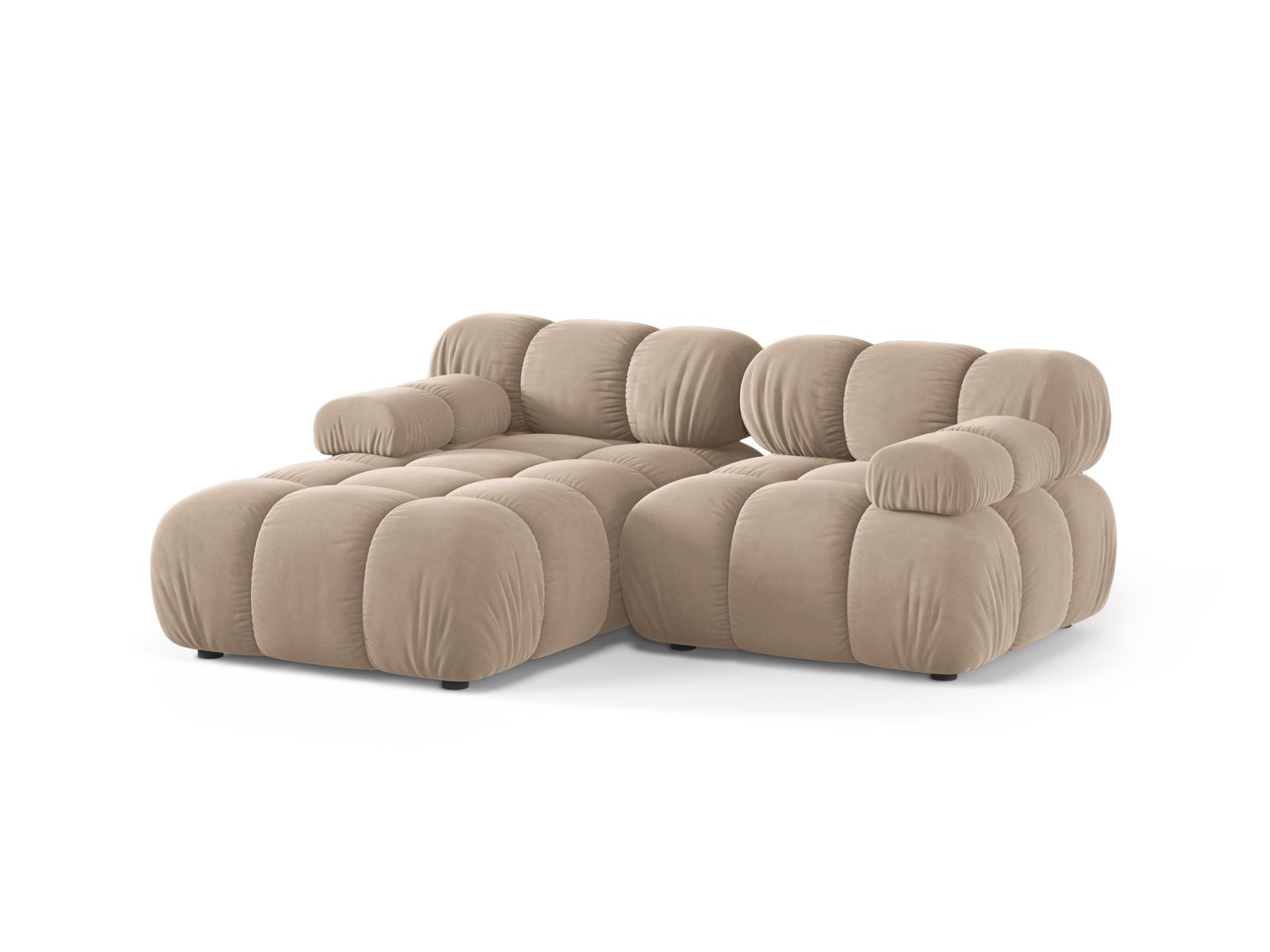 Ecksofa Samt Beige Bellis — Wohnbeispiel