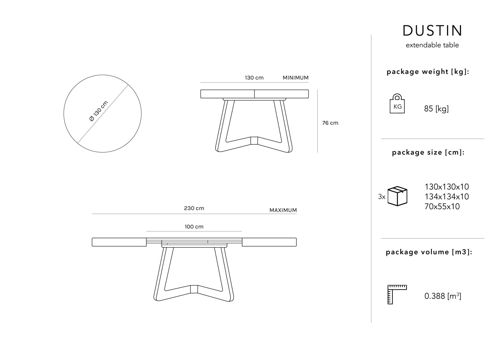 Dustin Extendable Table, 130x130 cm