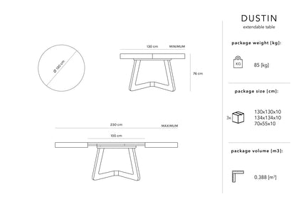 Dustin Extendable Table, 130x130 cm