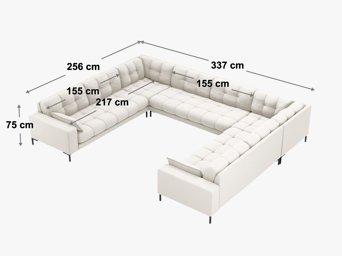Panoramasofa Strukturstoff Beige Mamaia — Maße und Details