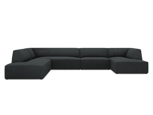 Ruby Panoramic Corner Sofa, 7 Seats, 366x273 cm — Black / Left