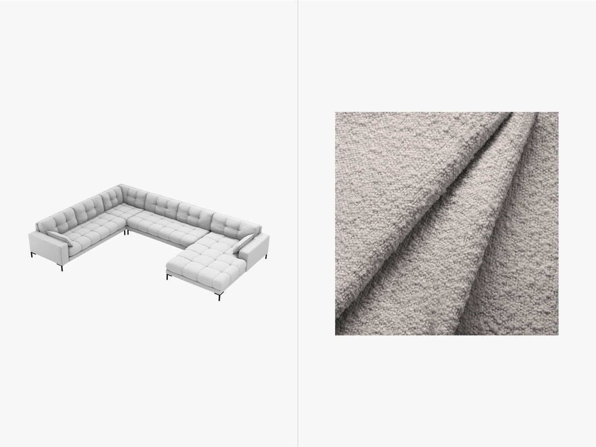 Mamaia Panoramic Corner Sofa, 7 Seats, 327x256 cm — Light Grey / Left