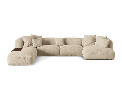Panorama-Ecksofa Samt Dunkelbeige Martina — Light Beige